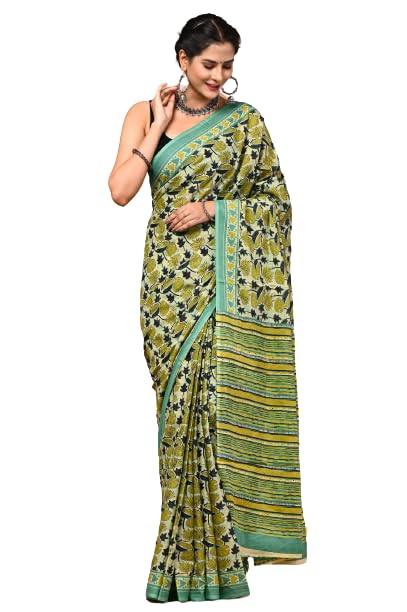 Jaipuria Hand Block Printed Pure Cotton Saree For Women With Unstitched Blouse Piece